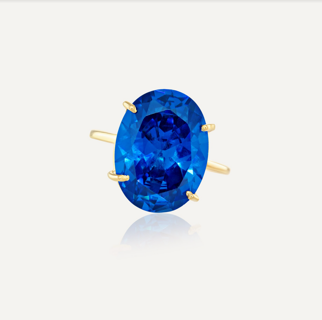 9ct Yellow Gold Blue Quartz Gemstone Ring Tower Jewellers