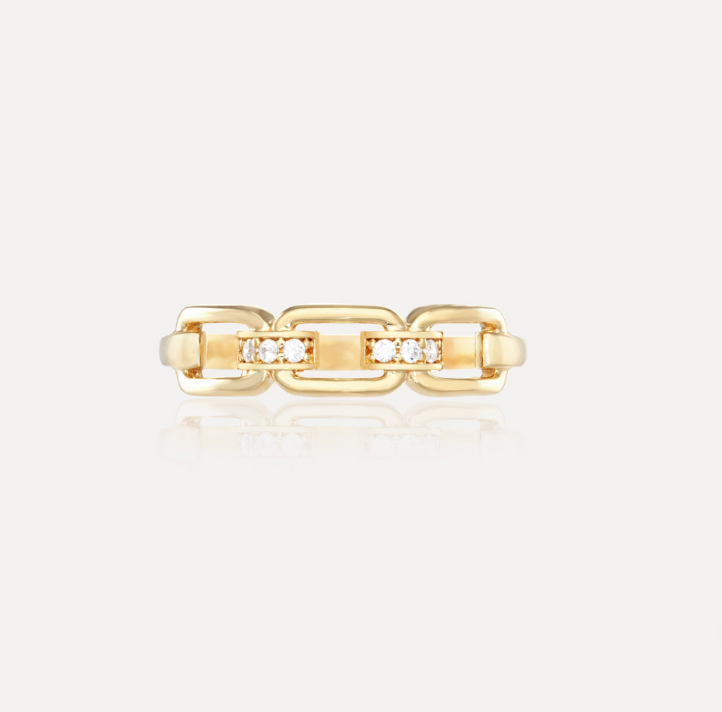 9ct Yellow Gold Cubic Zirconia Link Ring Tower Jewellers