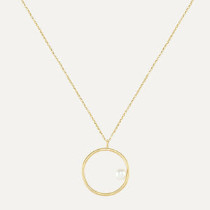 9ct Yellow Gold Open Circ and Pearl Pendant