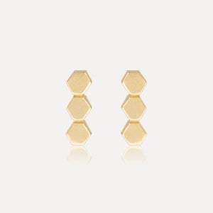 9ct Yellow Gold Tripple Hexagon Stud Earrings