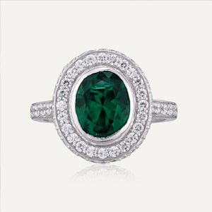 9ct White Gold Emerald & Laboratory Diamond Ring.