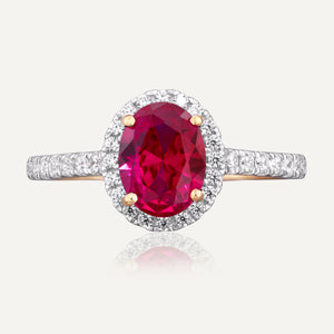 9ct Yellow Gold Ruby Halo Ring.