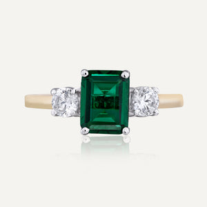 9ct Yellow Gold Emerald & CZ Ring.
