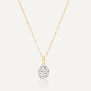 9ct Yellow Gold Oval Halo CZ Pendent