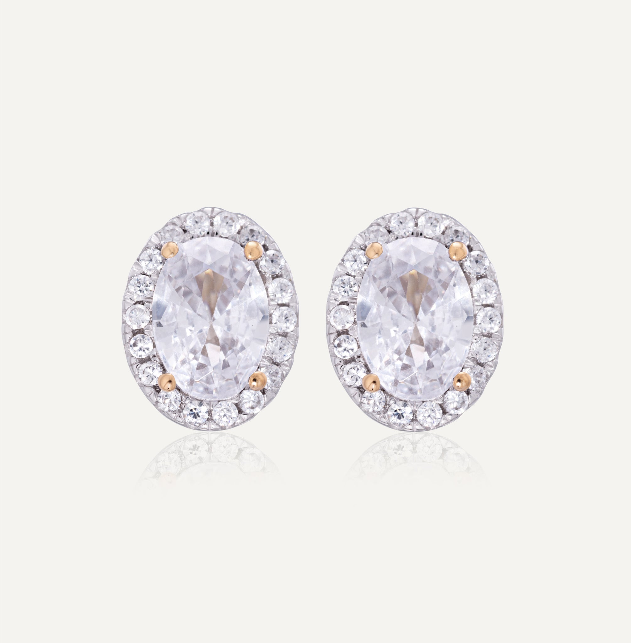 9ct Yellow Gold Oval CZ Halo Earrings