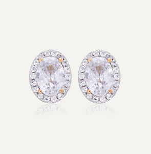 9ct Yellow Gold Oval CZ Halo Earrings