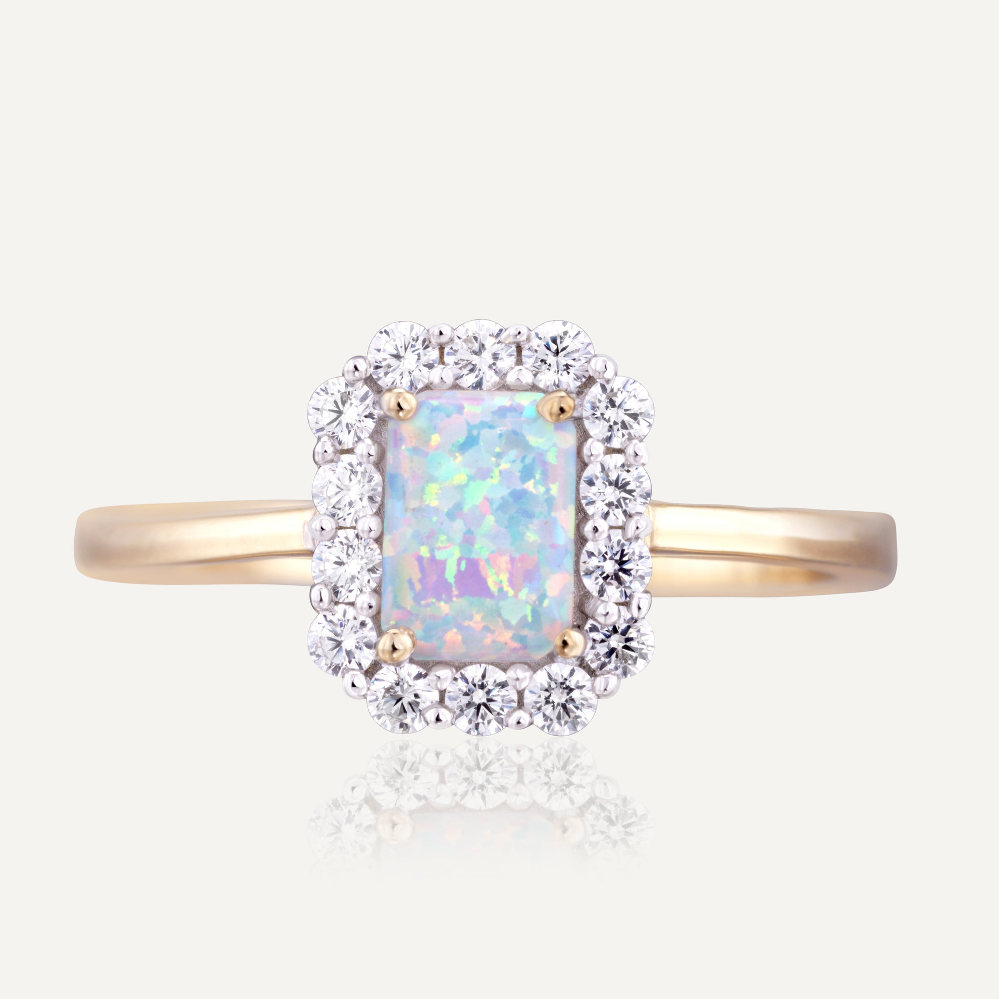 9ct Yellow Gold Opal Halo Ring.