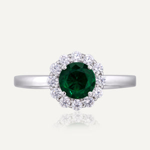 9ct White Gold Emerald & Laboratory Diamond Halo Ring.