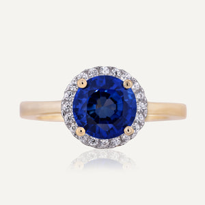 9ct Gold Sapphire Halo Ring.