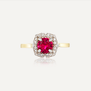 9ct Yellow Gold Ruby & Diamond Cluster