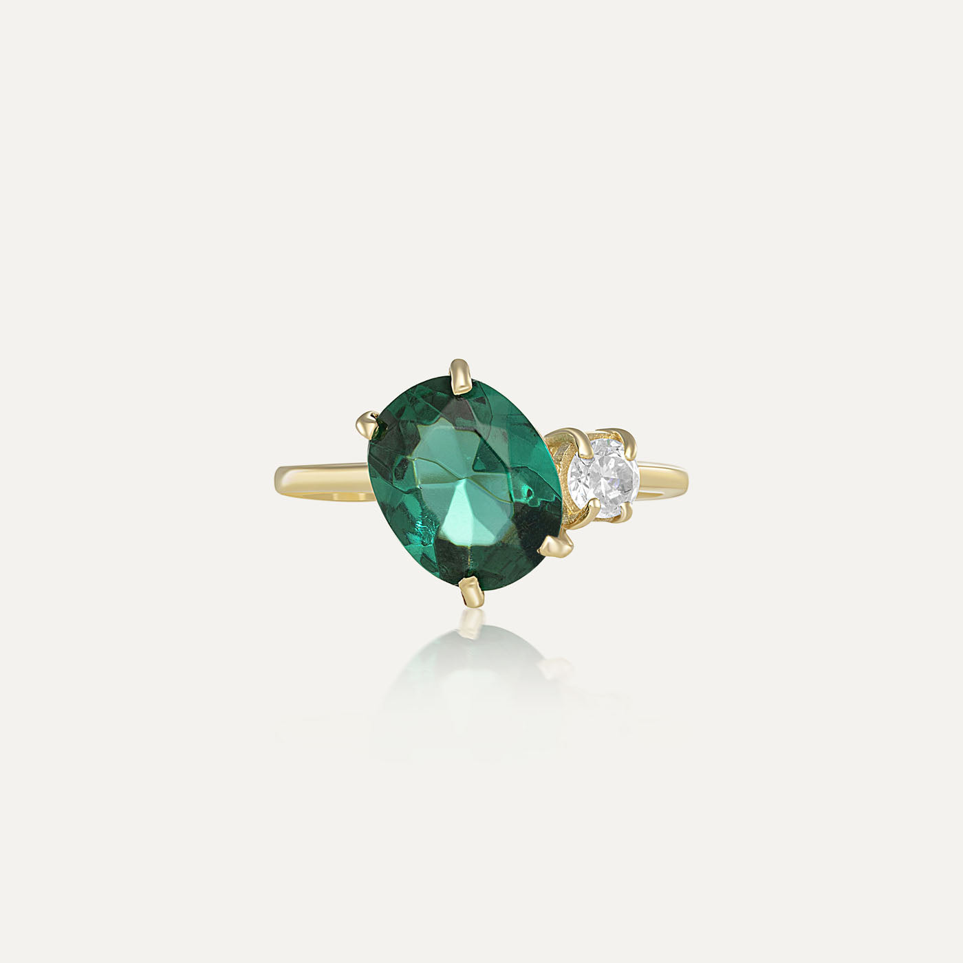 9ct Yellow Gold Oval Emerald & Cubic Zirconia Dress Ring