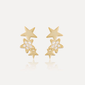 9ct Yellow Gold Tripple Star & Cubic Zirconia Earrings