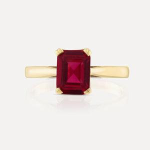 9ct Yellow Gold Emerald Cut Ruby Dress Ring