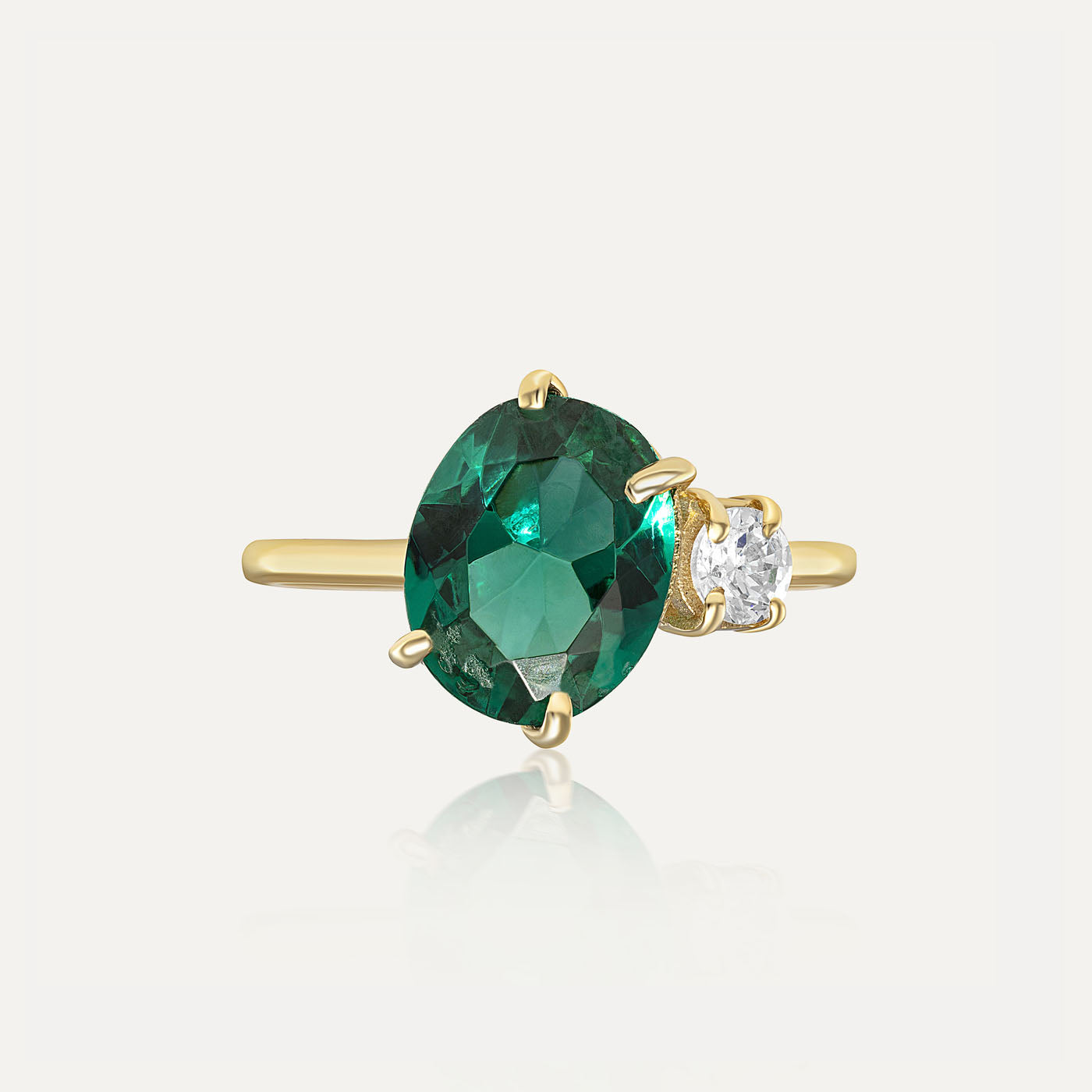 9ct Yellow Gold Emerald Oval & Cubic Zirconia Dress Ring