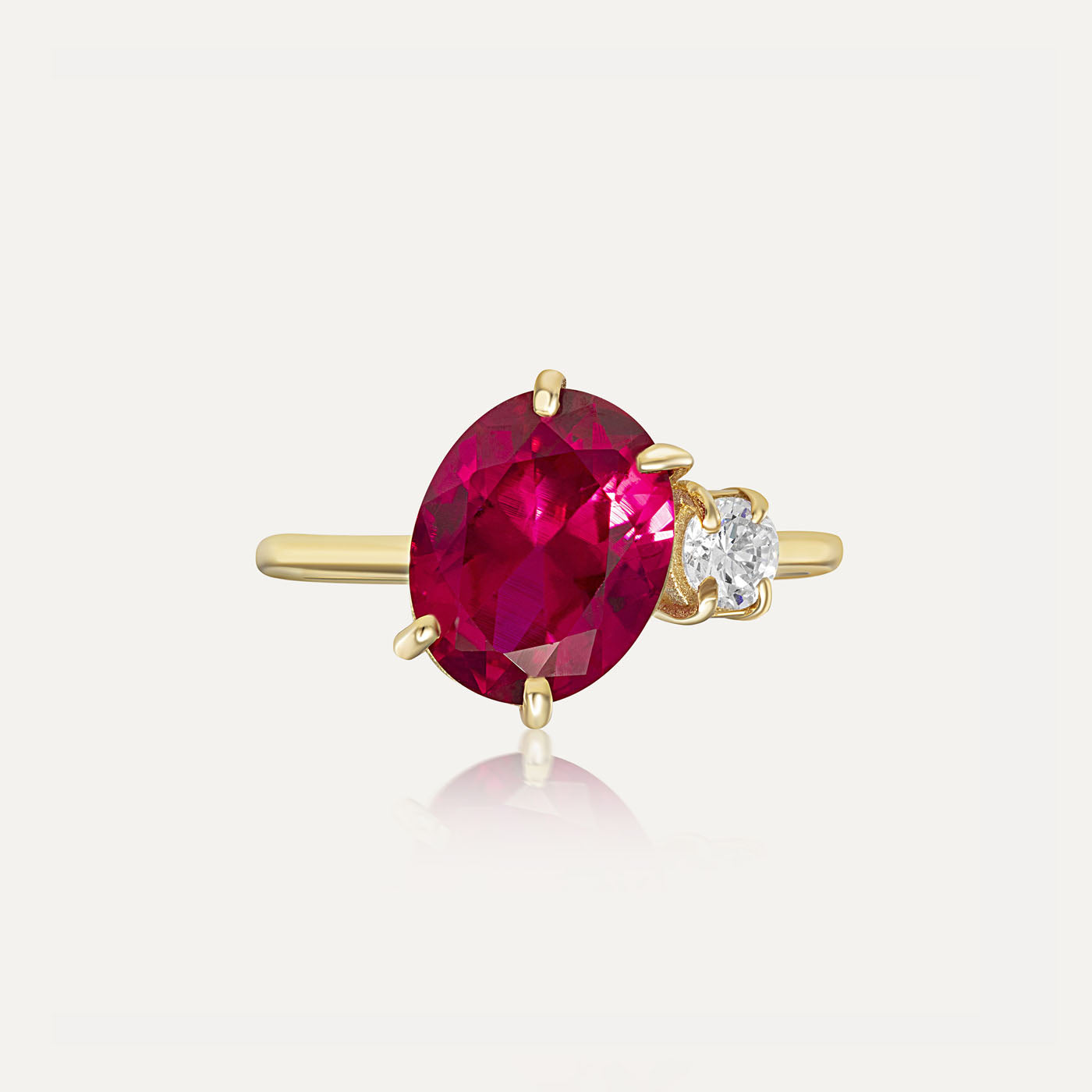 9ct Yellow Gold Ruby Oval & Cubic Zirconia Dress Ring