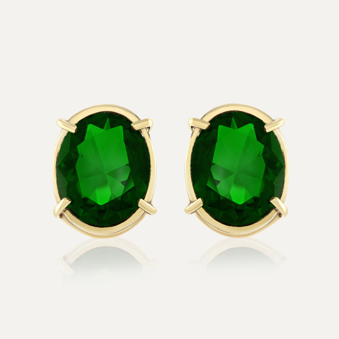 9ct Gold Oval Emerald Gemstone Earrings