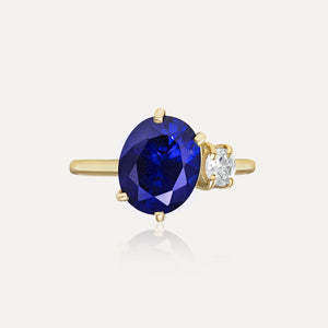 9ct Yellow Gold Oval Sapphire & Cubic Zirconia Dress Ring