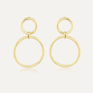 9ct Gold Double Circ Drop Earrings