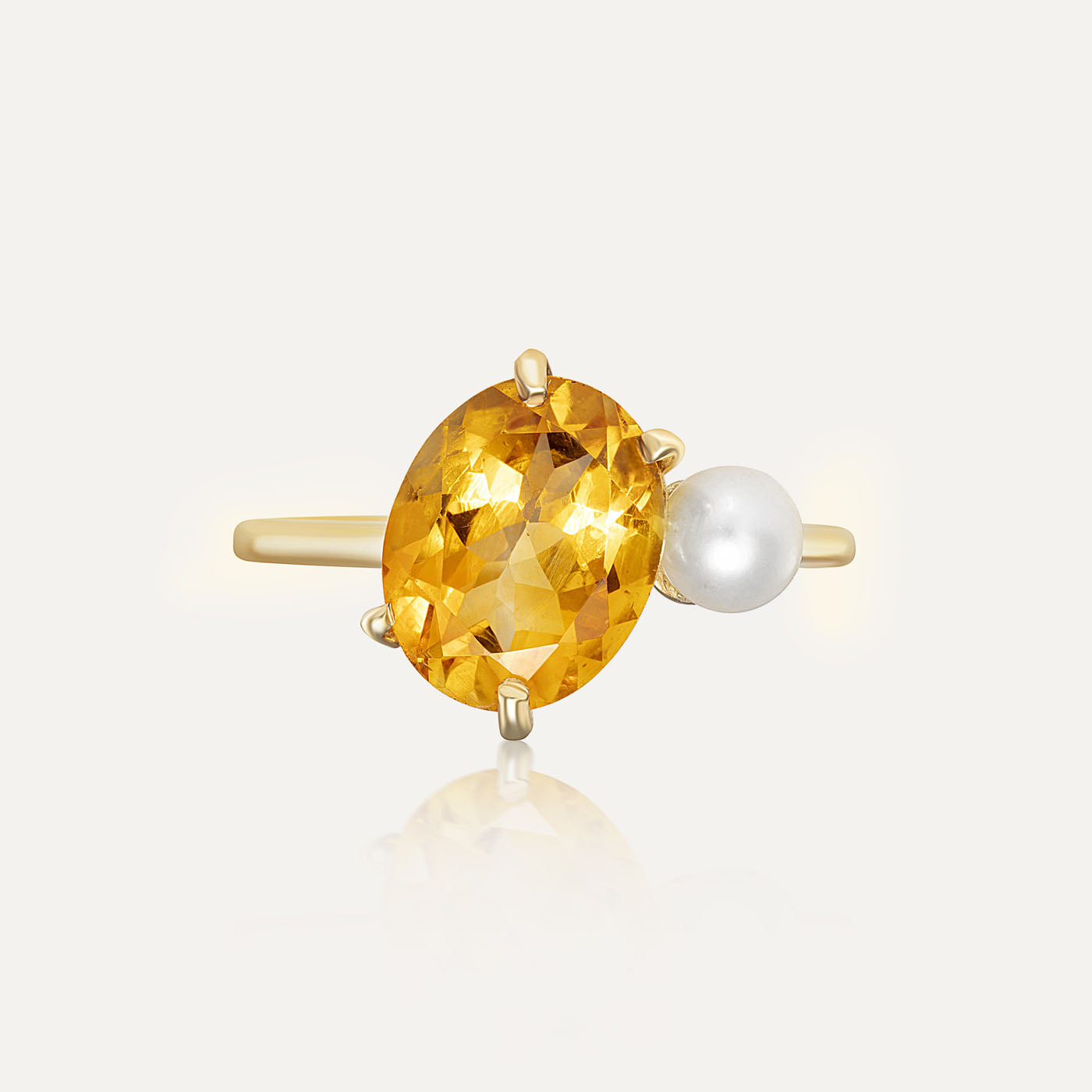 9ct Yellow Gold Citrine Oval & Pearl Dress Ring