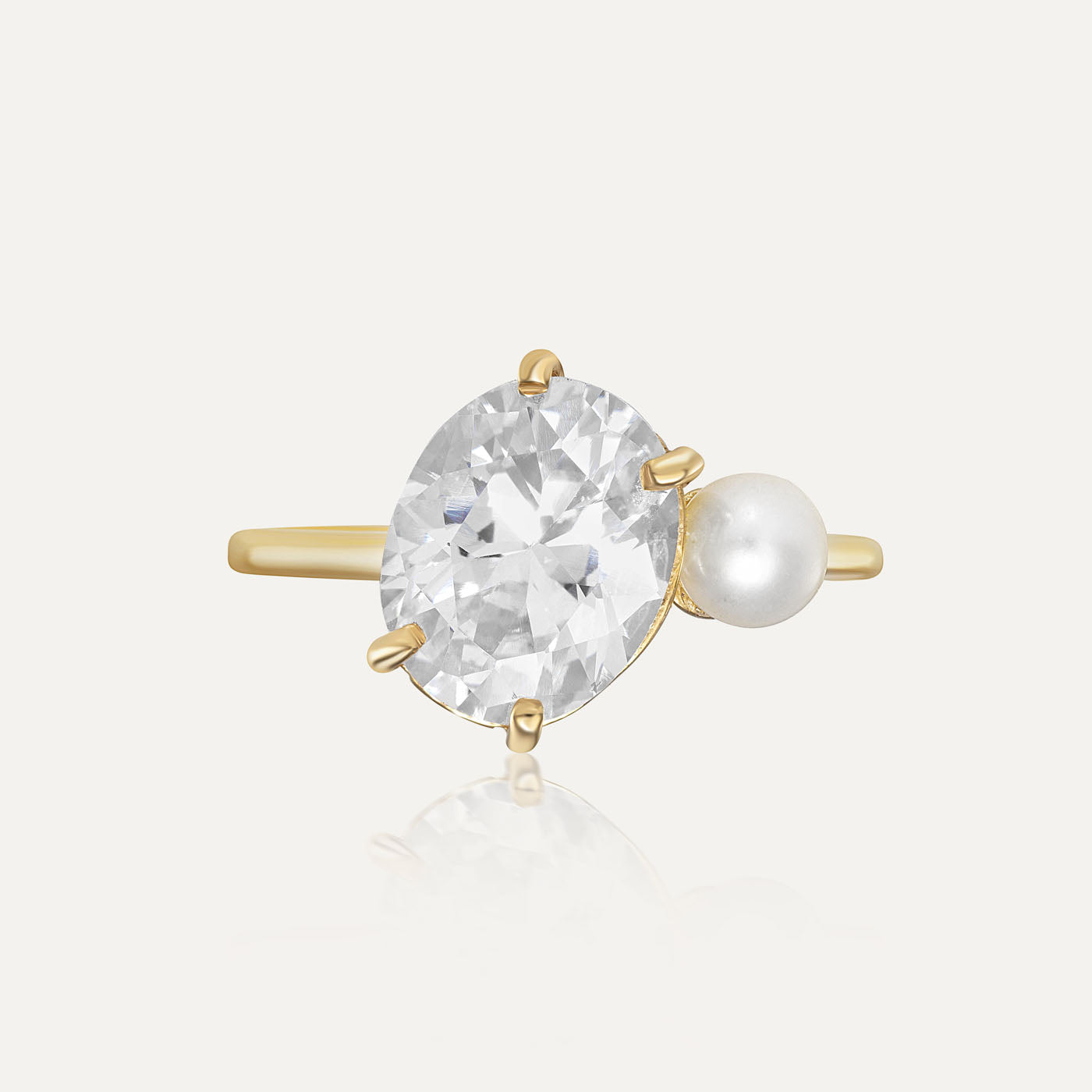 9ct Yellow Gold Cubic Zirconia Oval & Pearl Dress Ring