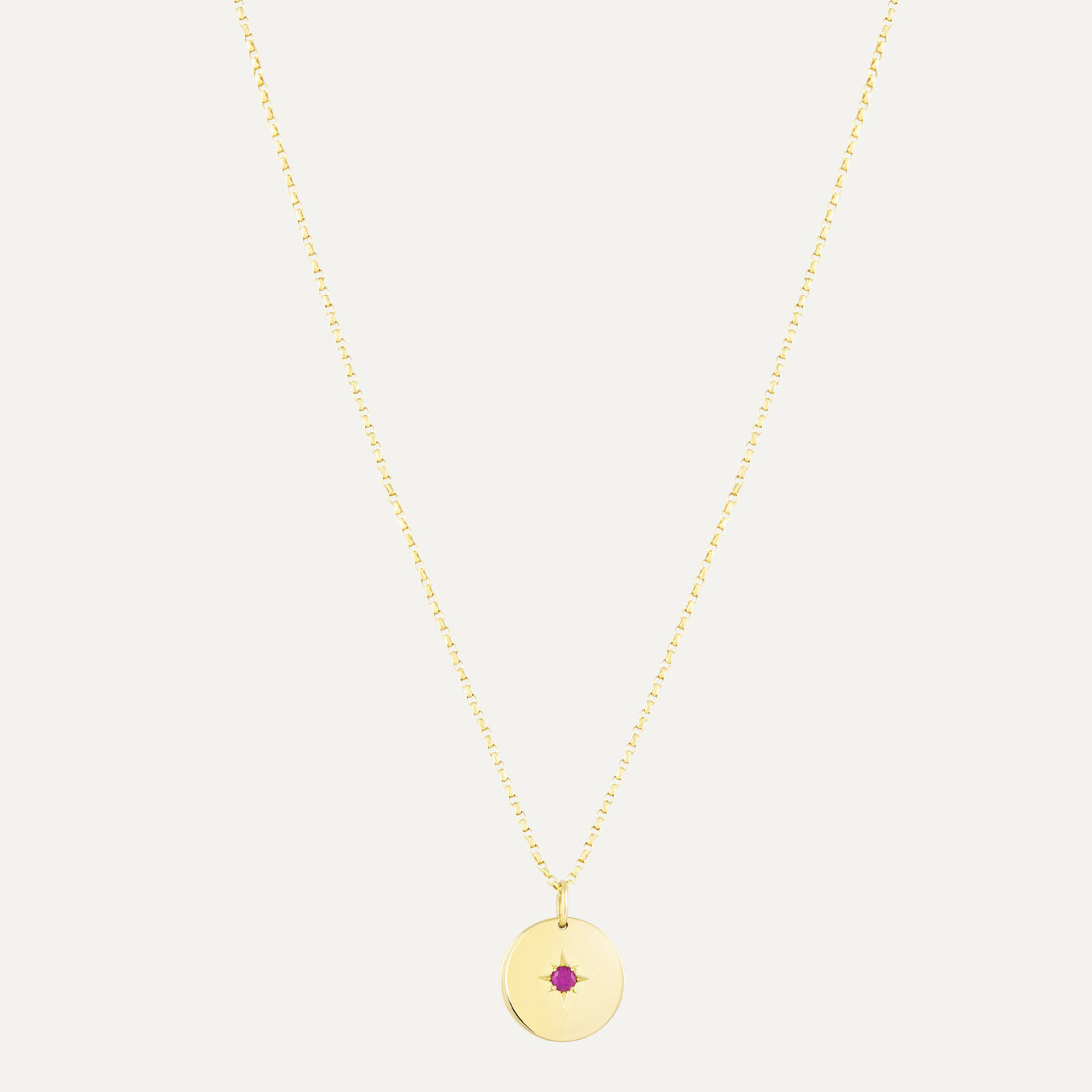 9ct Yellow Gold 10mm Disc and Ruby Gemstone