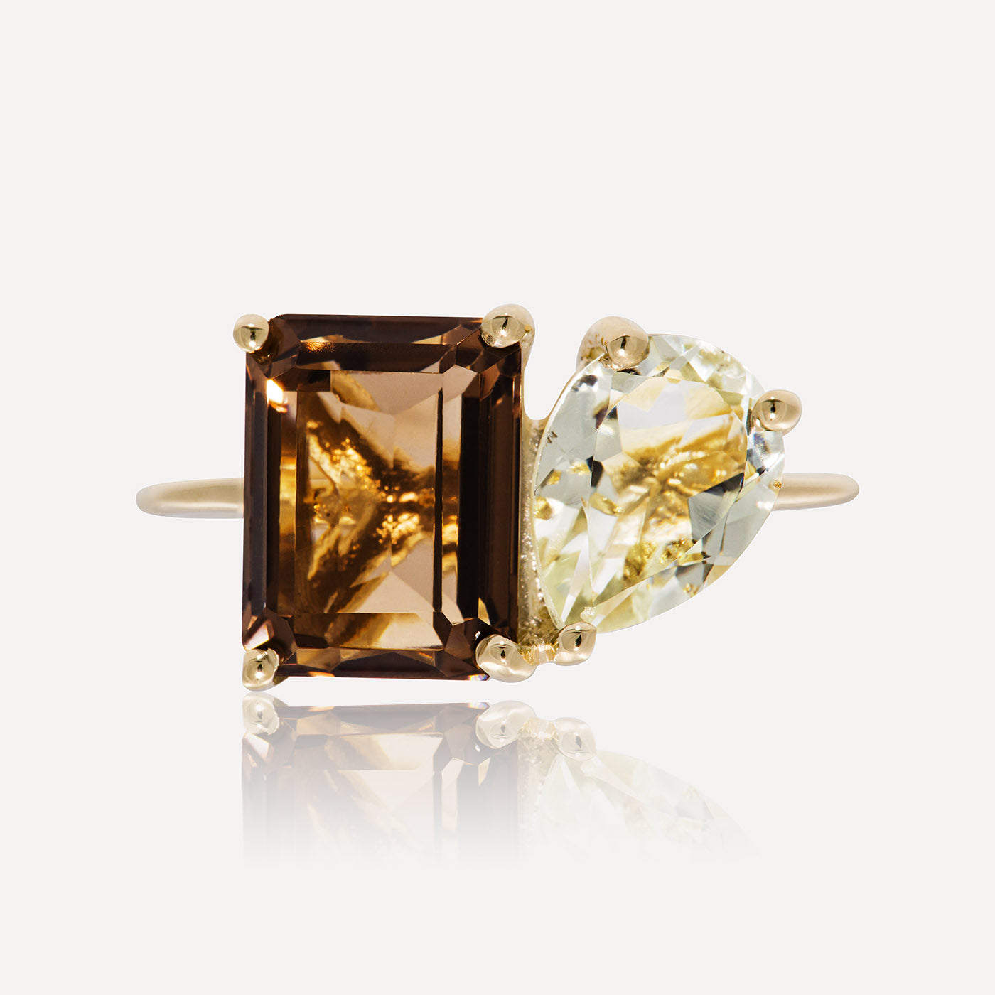 9ct Yellow Gold Topaz Emerald Cut & Peridot Pear Dress Ring