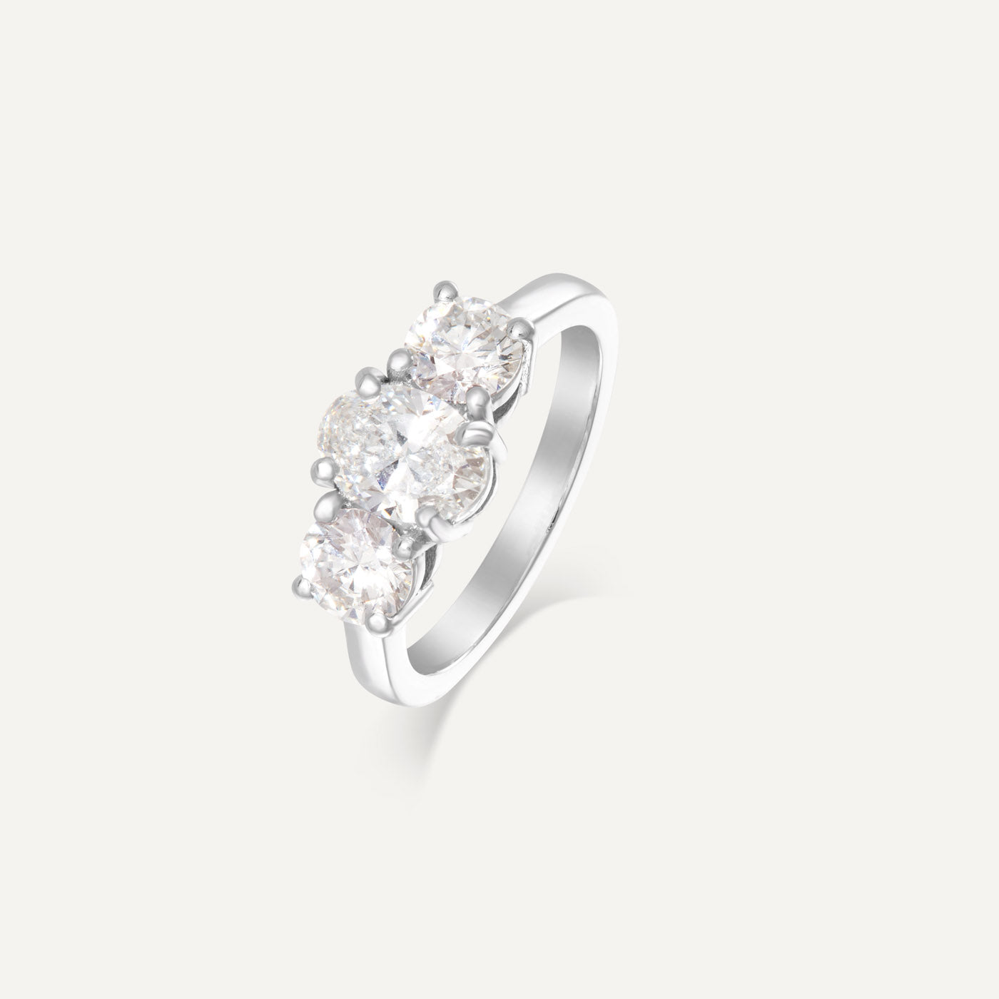 Platinum Three Stone Lab Diamond Oval Engagement Ring 2 Carat